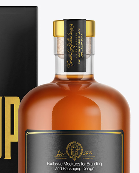 Whiskey Bottle with Box Mockup