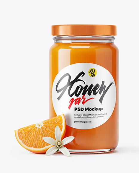 Clear Glass Jar with Orange Blossom Honey Mockup - Honey+Jar+Mockup+Creative+Photoshop+Templates+Creative+Market
