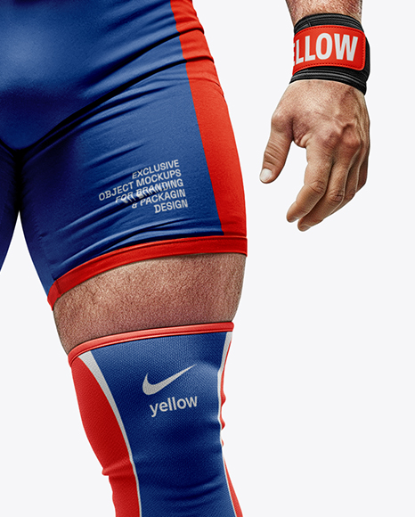 Man Wearing Weightlifing Suit with Barbell Mockup