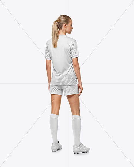 Female Soccer Player Wearing Jersey and Shorts Mockup