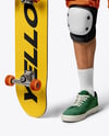 Skater in Protective Gear with Skateboard Mockup