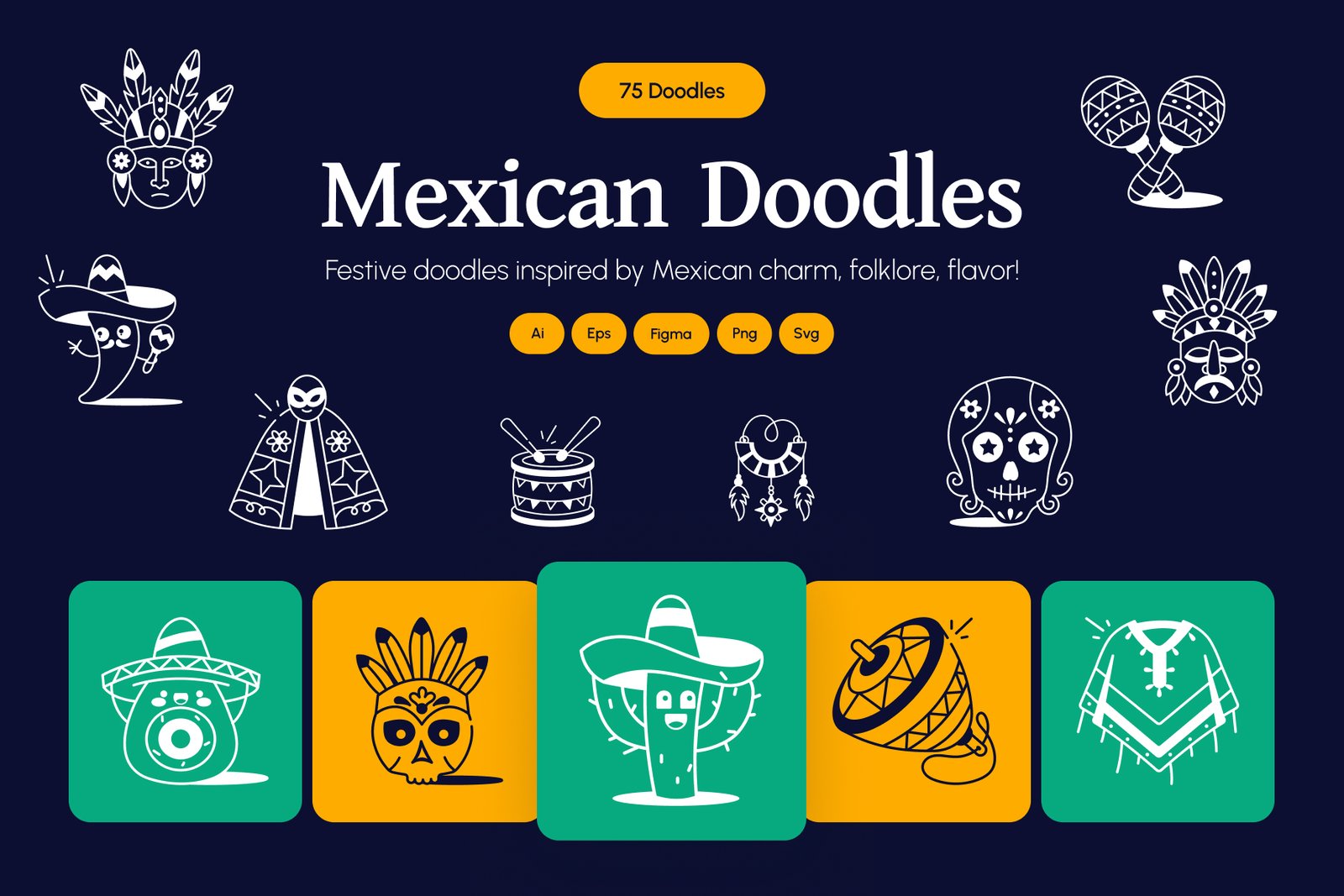 Mexican Doodles Icons Set