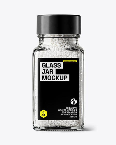Square Glass Jar with Coarse Sea Salt Mockup - Realistic mockups
