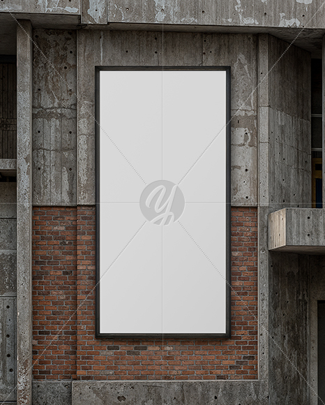 Vertical Billboard on a Brick and Concrete Wall Mockup