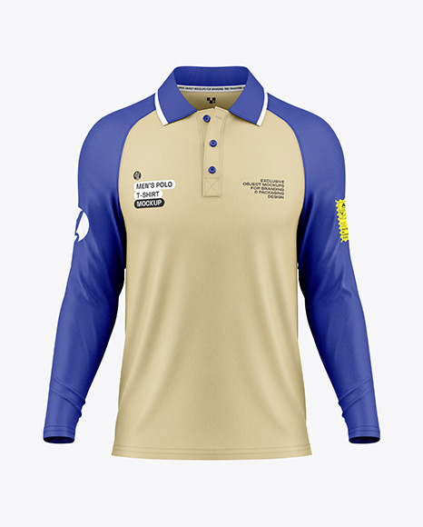 Men's Raglan Long Sleeve Polo Shirt Mockup - Men's+Long+Sleeve+Polo+Shirt+-+Back+View+in+Apparel+...