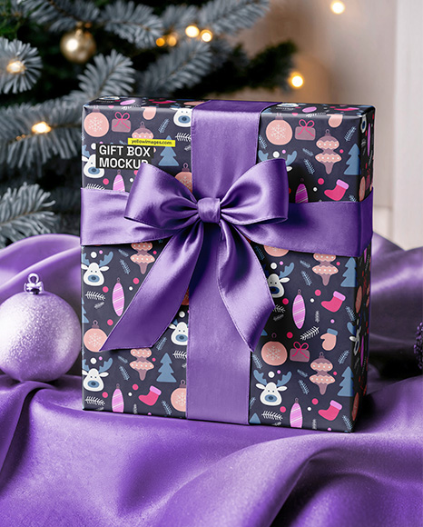 Gift Box Mockup - Metallic+Gift+Box+With+Apple+iPhone+X+Mockup+-+Half+Side+...