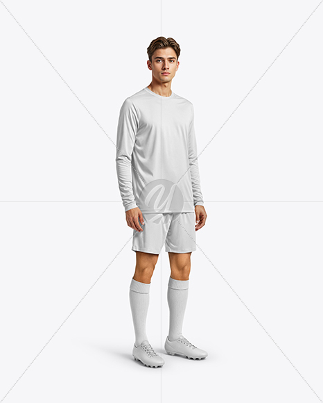 Soccer Player Wearing Long Sleeve Jersey and Shorts Mockup