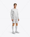 Soccer Player Wearing Long Sleeve Jersey and Shorts Mockup