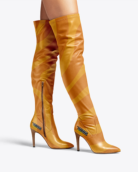Pair of Over-The-Knee Boots on Women's Legs Mockup - Shoe mockups