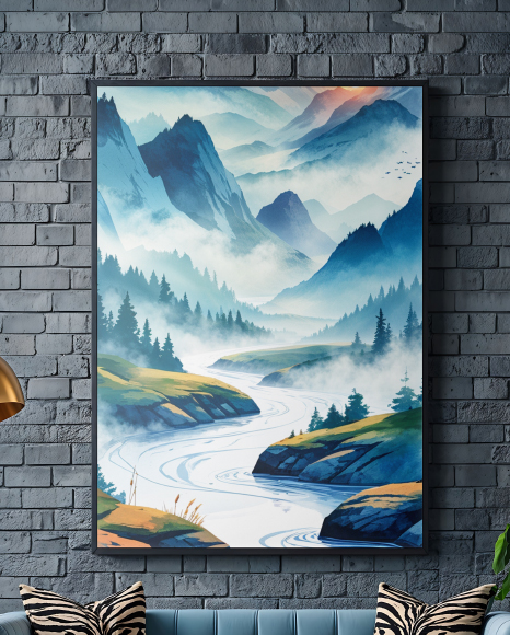 Framed Poster in a Modern Living space Mockup