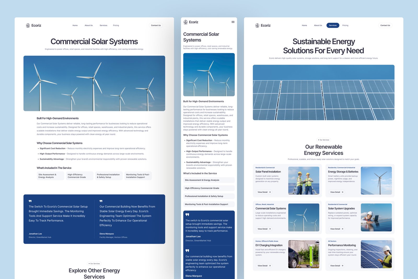 Ecoriz – Solar &amp; Renewable Energy Website UI Figma Template