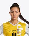 Woman Wearing Soccer Jersey and Shorts Mockup