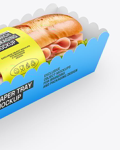 Paper Tray with Sandwich in Paper Sleeve Mockup