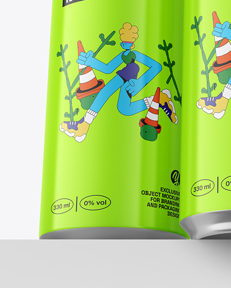Three Glossy Cans Mockup