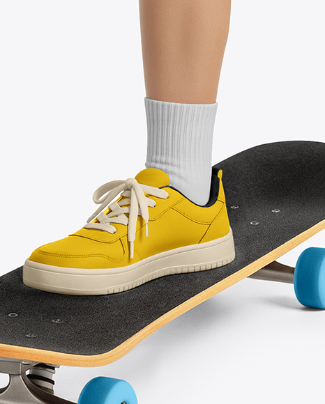 Boy Wearing T-Shirt and Cargo Shorts with Skateboard Mockup