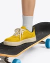Boy Wearing T-Shirt and Cargo Shorts with Skateboard Mockup