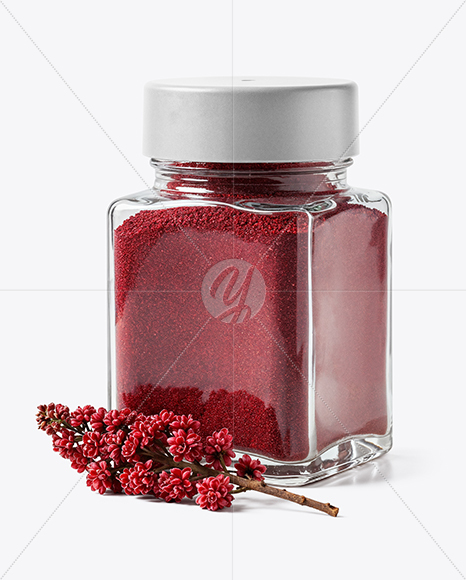 Square Glass Jar with Sumac Spice Mockup