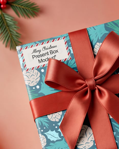 Christmas Gift Box with Bow Mockup