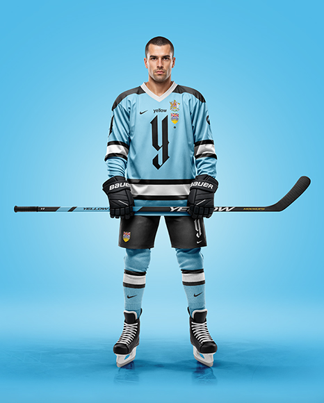 Man Wearing Full Hockey Kit Mockup