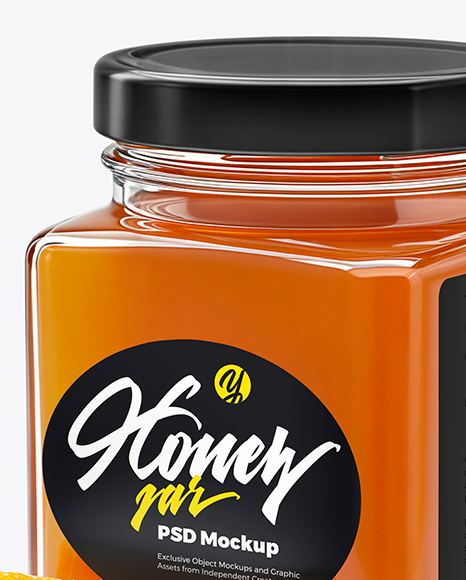 Square Glass Jar with Orange Blossom Honey Mockup