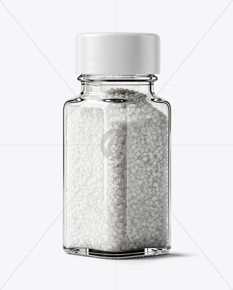 Square Glass Jar with Coarse Sea Salt Mockup