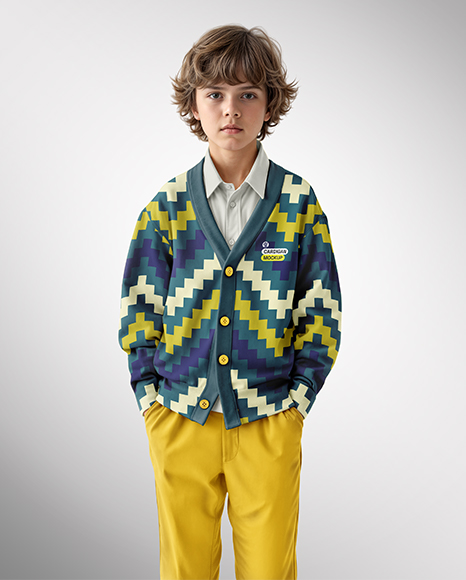 Young Boy Wearing Cardigan and Shirt Mockup
