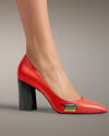 Block Heel Pumps on Woman's Legs with Dress Mockup