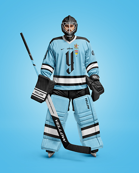 Man Wearing Ice Hockey Goalkeeper Kit Mockup
