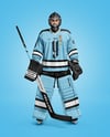 Man Wearing Ice Hockey Goalkeeper Kit Mockup
