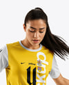Female Soccer Player Wearing Jersey and Shorts Mockup
