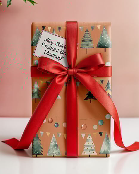 Christmas Gift Box with Holy Leaf Mockup