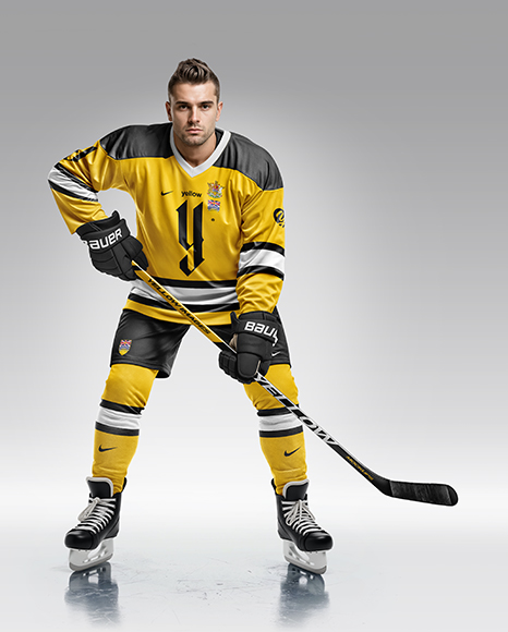 Man Wearing Full Ice Hockey Kit Mockup