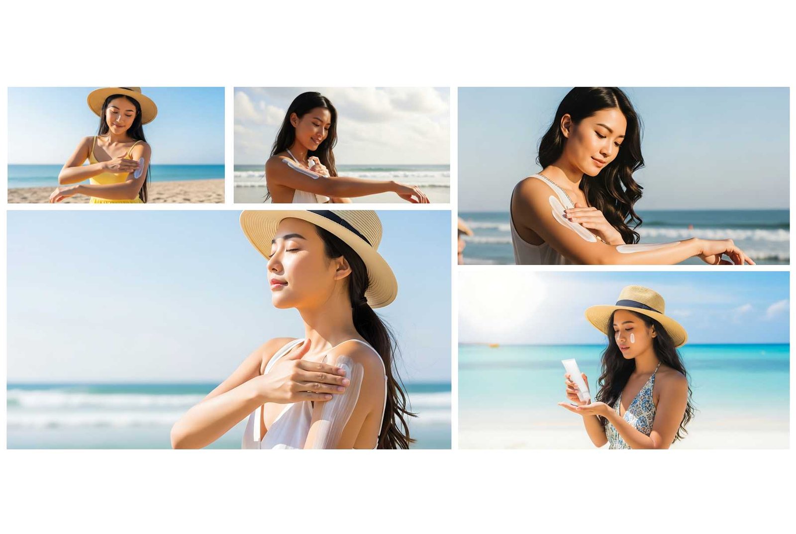 Asian Model Applying Sunscreen Stock Photos for Skincare and Beauty Brands