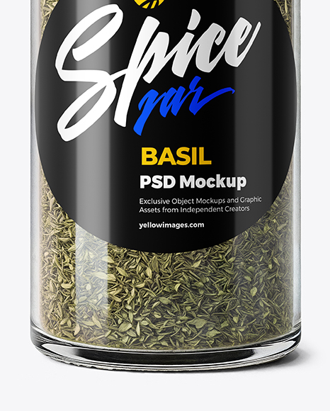 Glass Spice Jar with Dried Basil Mockup