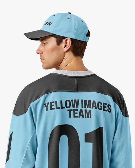 Man Wearing Ice Hockey Jersey Mockup - Back View