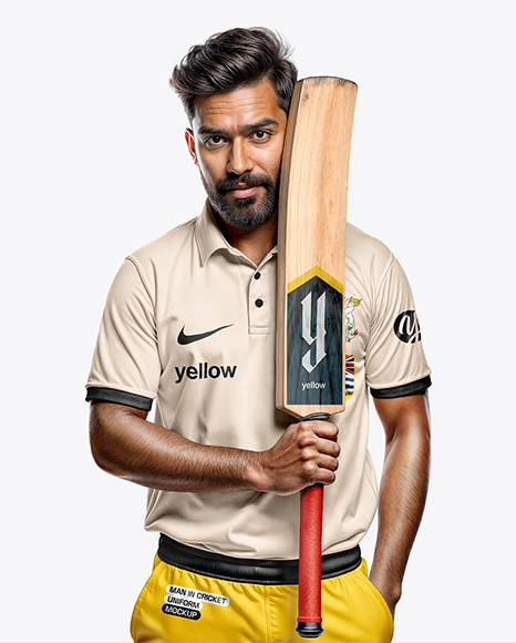 Indian Cricket Player Wearing a Polo with a Bat Mockup - Realistic jersey mockup
