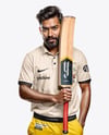 Indian Cricket Player Wearing a Polo with a Bat Mockup