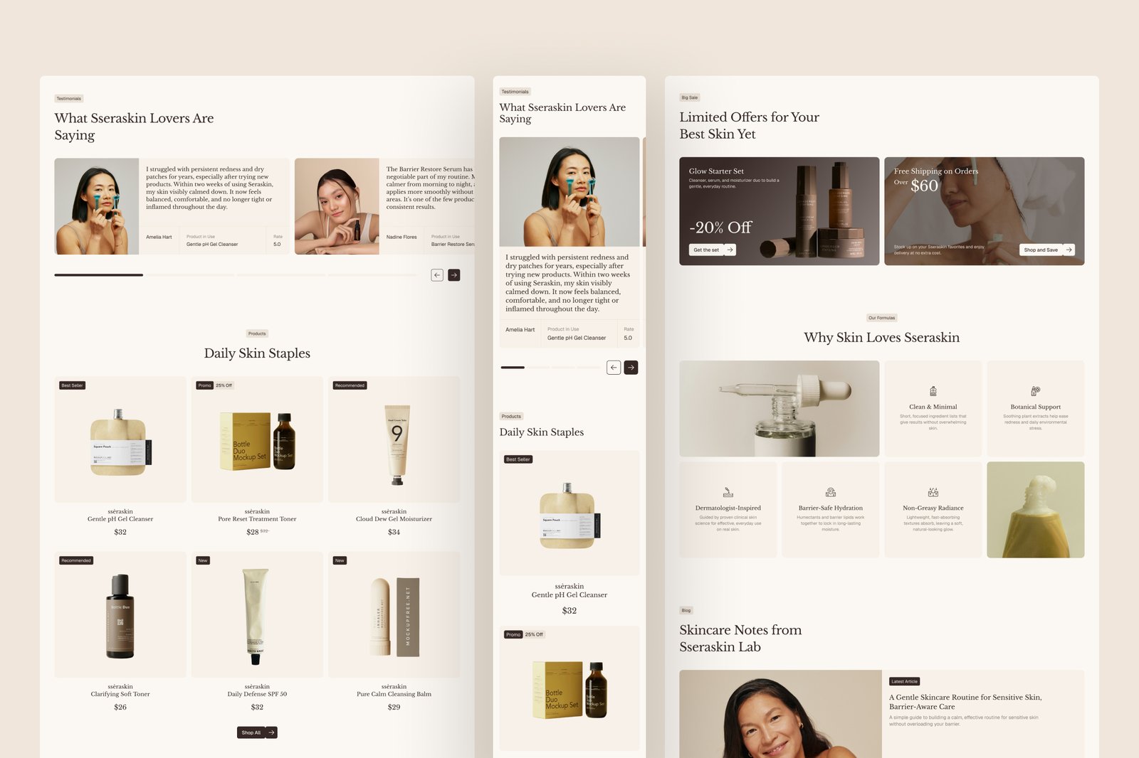 Sseraskin - Skincare E-Commerce Website UI Figma Template