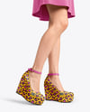 Woman Wearing Skirt and Wedge Heels Mockup