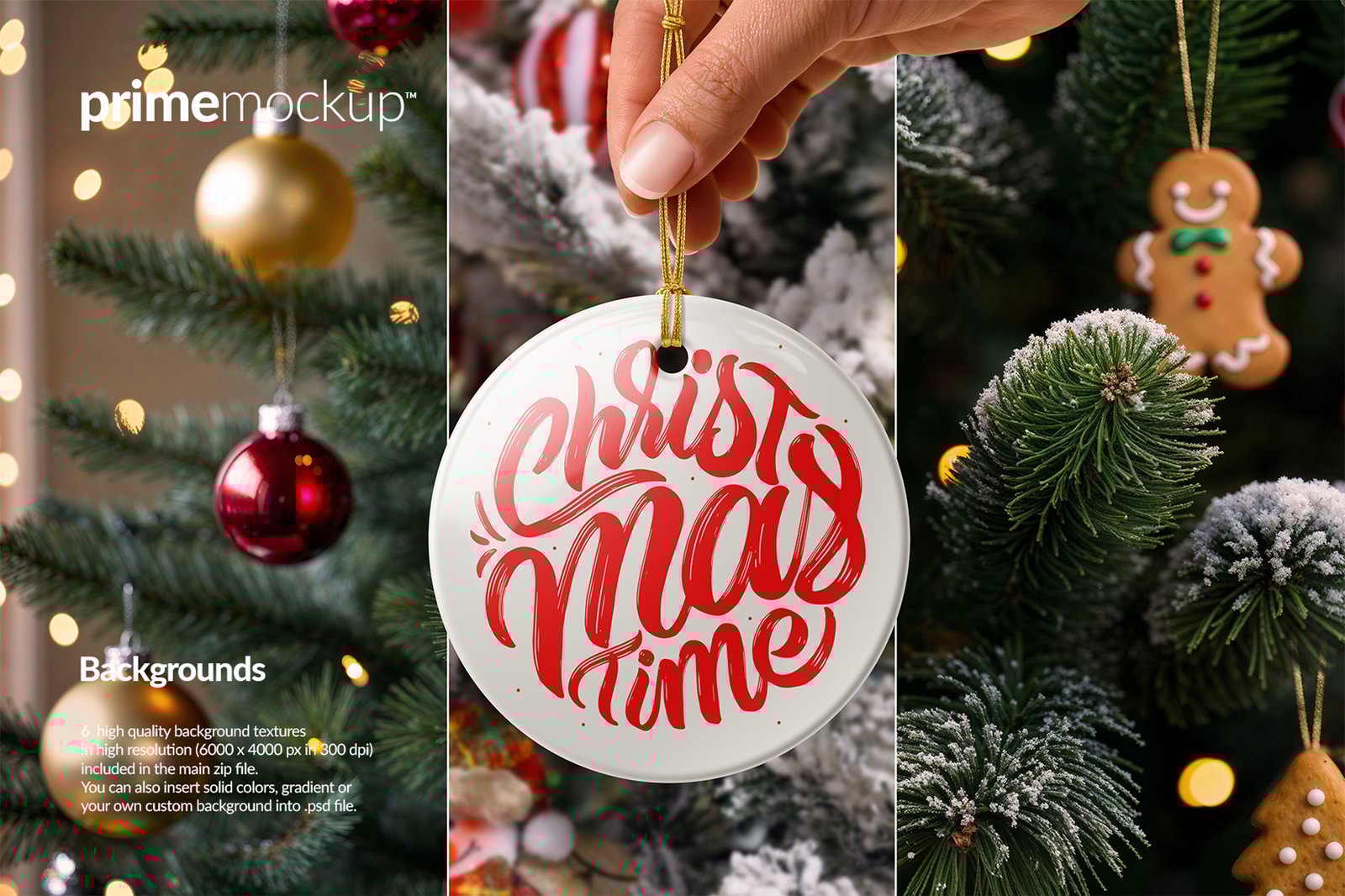 Hand Holding Christmas Ceramic Ornaments Mockup Scene