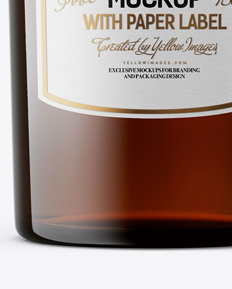 Amber Glass Bottle with Wooden Cap Mockup