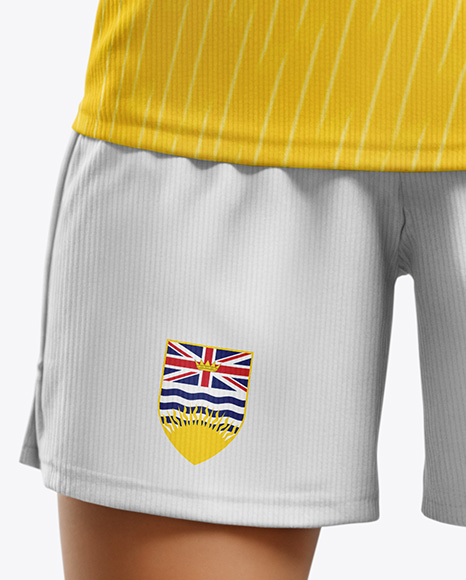 Woman Wearing Raglan Soccer Jersey and Shorts Mockup