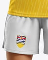 Woman Wearing Raglan Soccer Jersey and Shorts Mockup