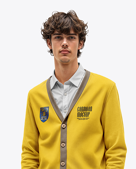 Young Man Wearing Cardigan and Shirt Mockup