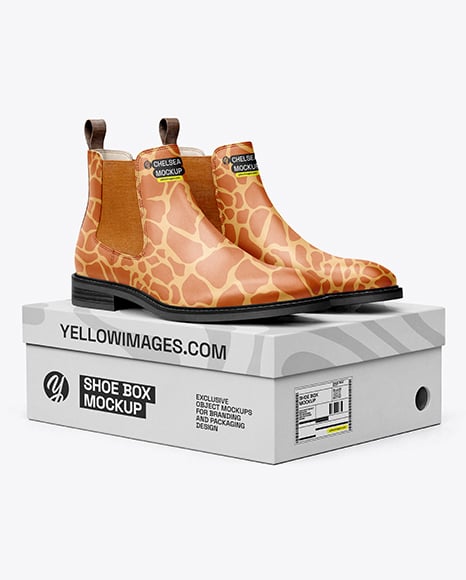 Pair of Chelsea Boots with Shoe Box Mockup - Box mockup white