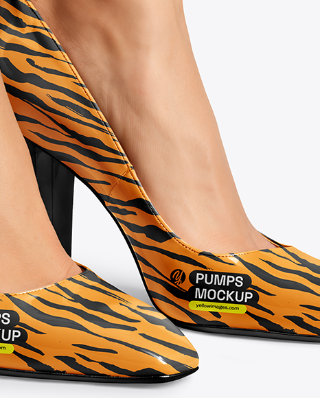 Block Heel Pumps on Woman's Legs Mockup