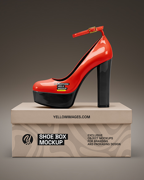 Platform Heel Shoe with Shoe Box Mockup