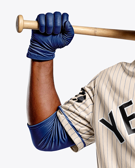 Black Man Wearing a Full Baseball Kit with Bat Mockup