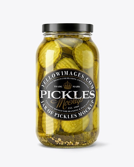 Clear Glass Jar with Bread & Butter Crinkle Cut Pickles Mockup