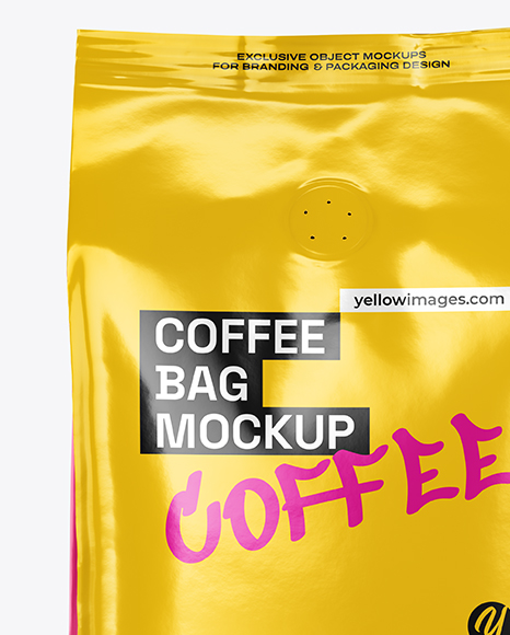 Glossy Coffee Bag with Valve Mockup